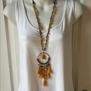 Yellow Beaded Tassel Necklace